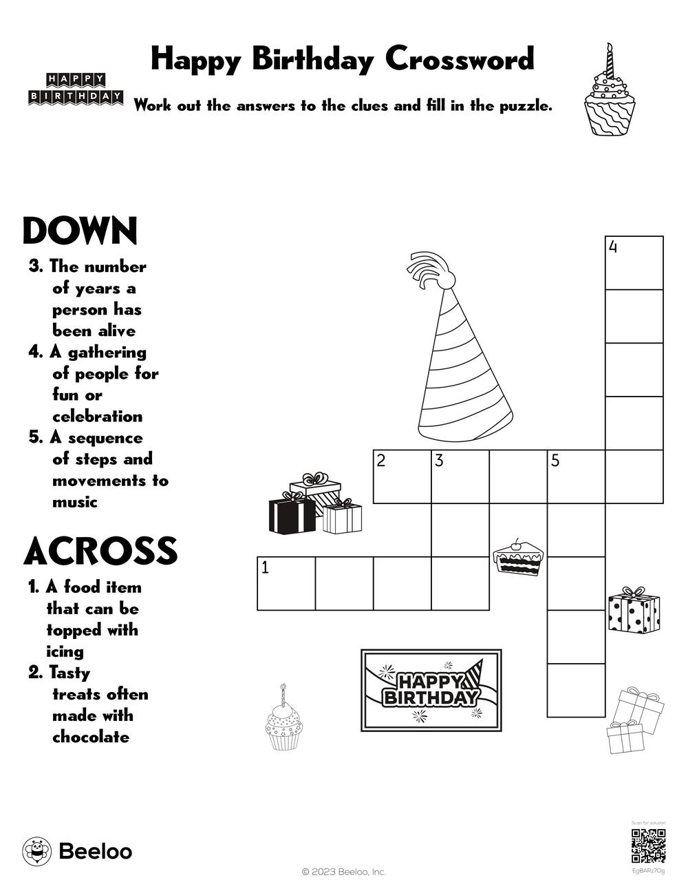 Happy Birthday Crossword Beeloo Printable Crafts And Activities 