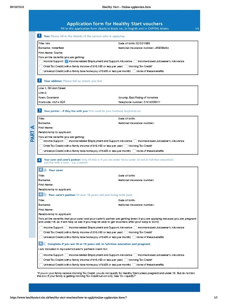Healthy Start Online Application Form PDF Tax Credit Public 