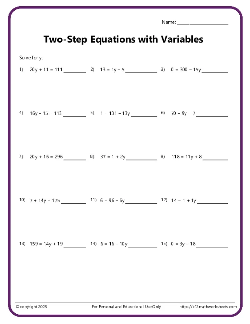 Printable Algebra 1 Worksheets