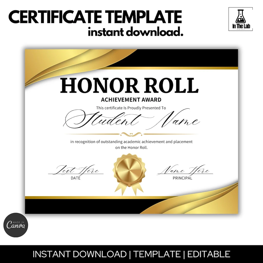 Downloadable Printable Free Editable Honor Roll Certificate Template