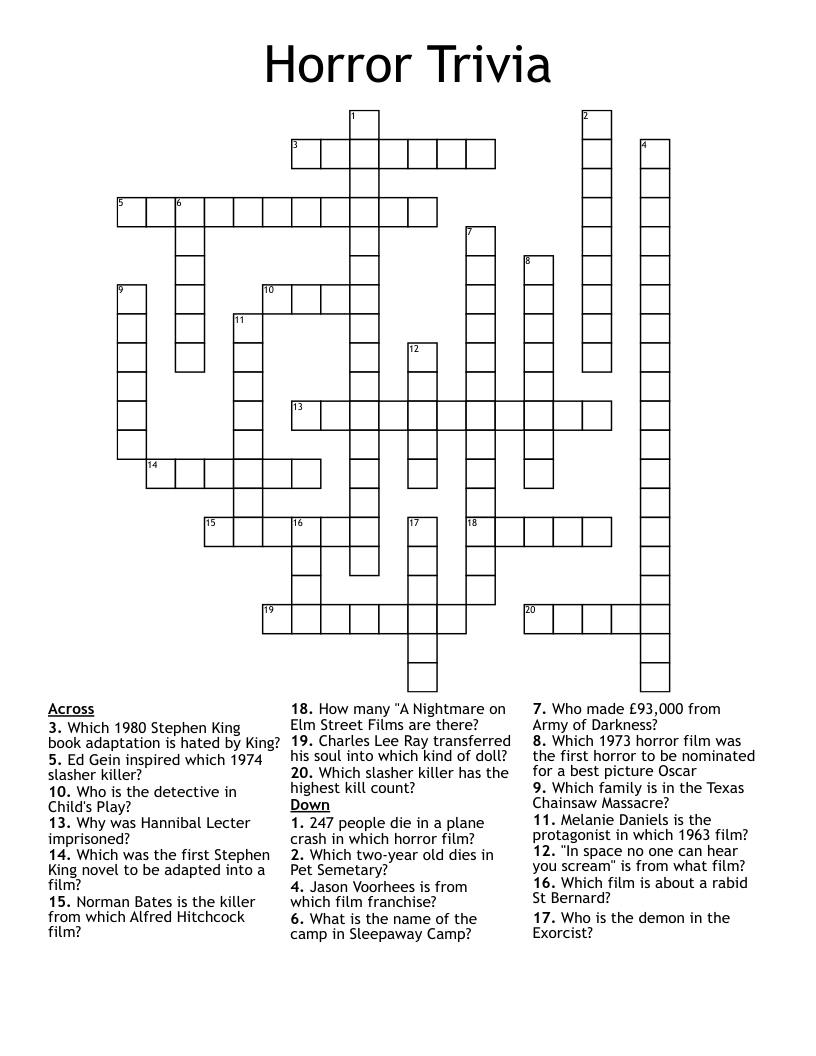 Printable Trivia Crossword Puzzles Adults