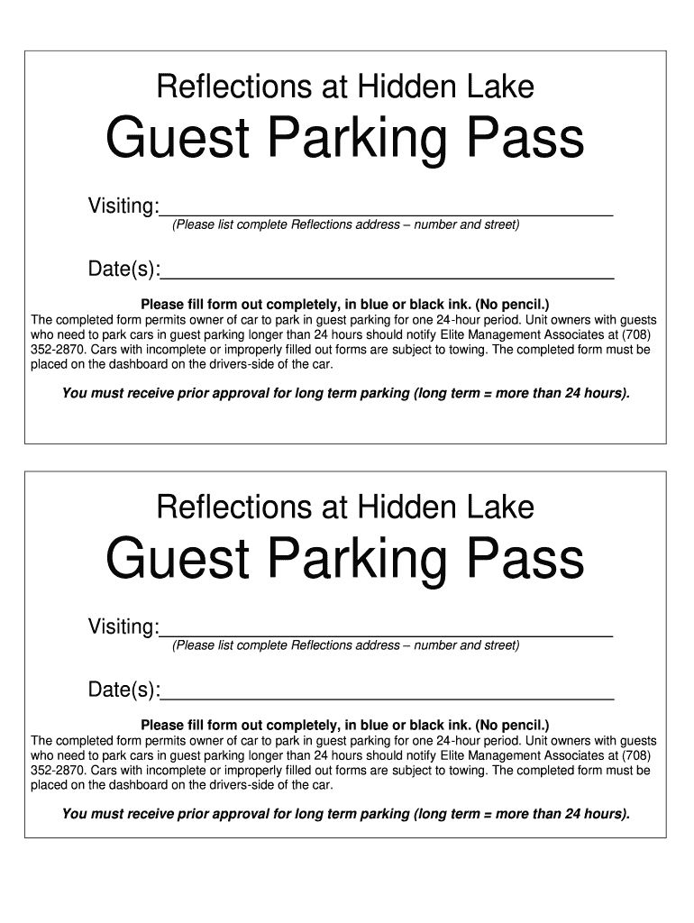 Printable Parking Pass Template Word