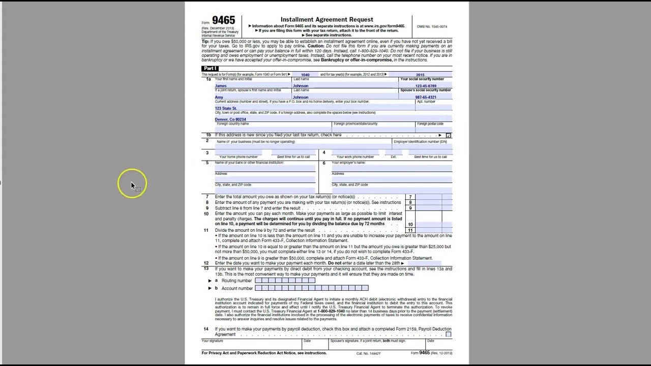 Irs Form 9465 Instructions Pdf