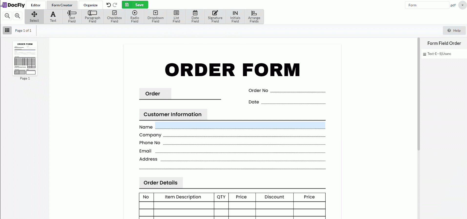 Printable Form Creator