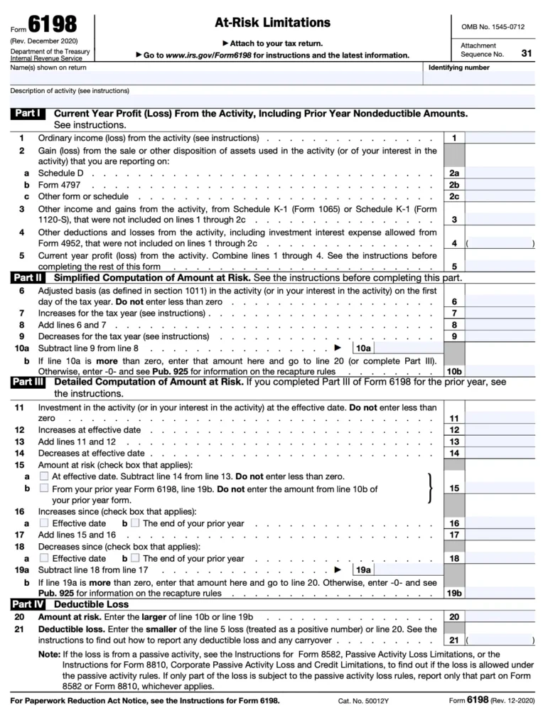 How To File IRS Form 6198 Step by Step Guide For At Risk Limitations