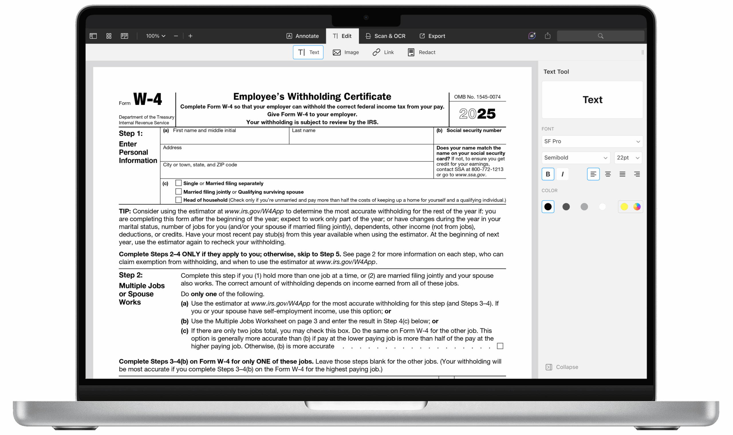 Federal Withholding Form 2025 W4