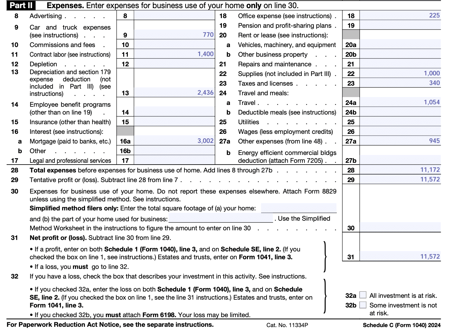 Form Sch C 2024