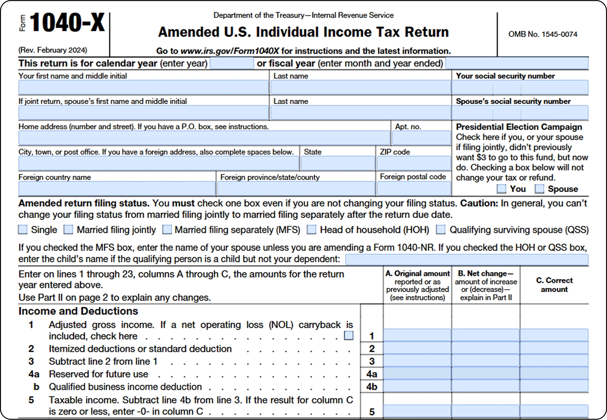 Irs Form 1040 X