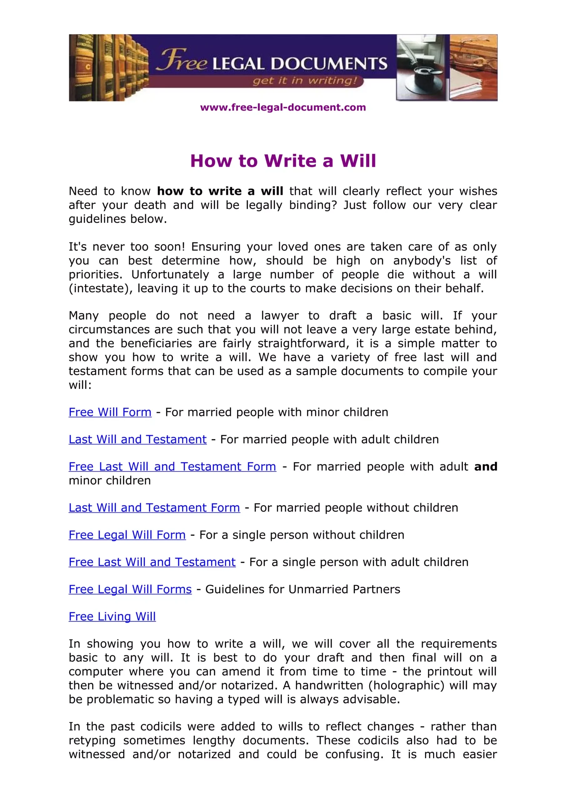 Forms For Writing A Will
