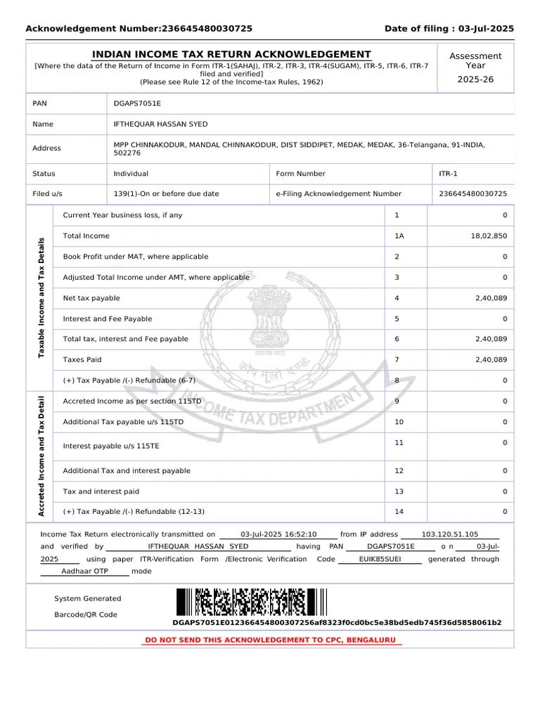 Itr 3 Form 2025/2026