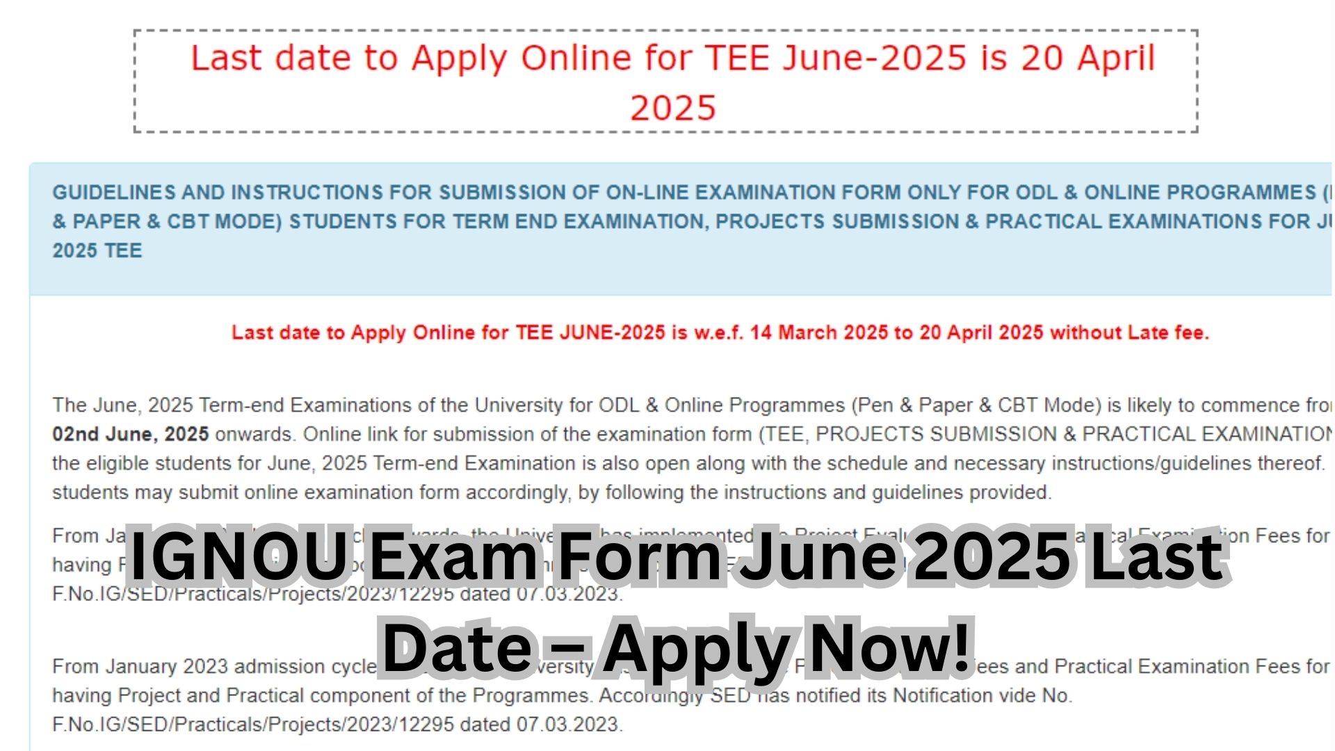 IGNOU Exam Form June 2025 Last Date Apply Now 