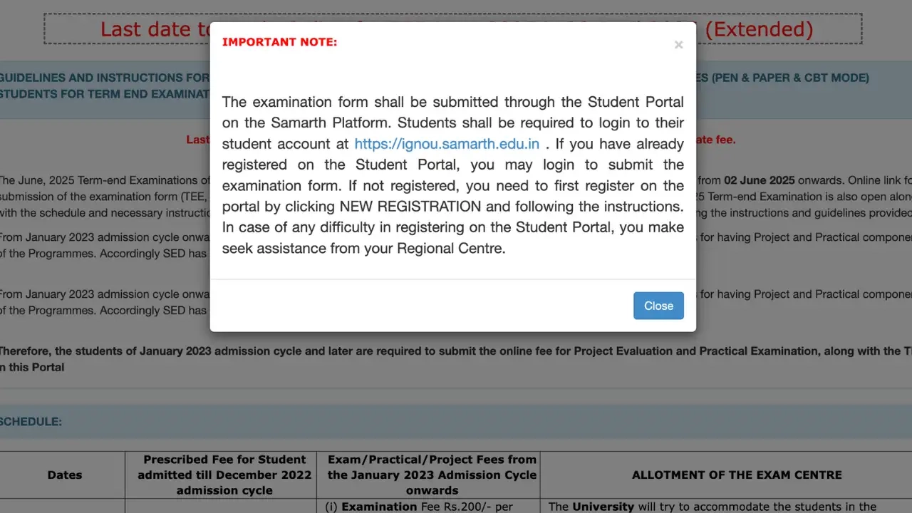 Ignou Exam Form June 2025 Link