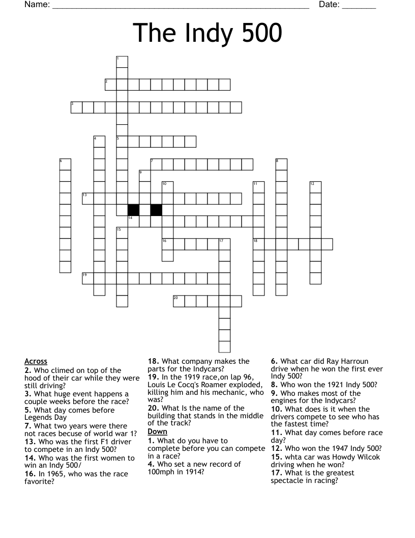 Indianapolis Star Crossword Puzzle Printable Worksheets Library