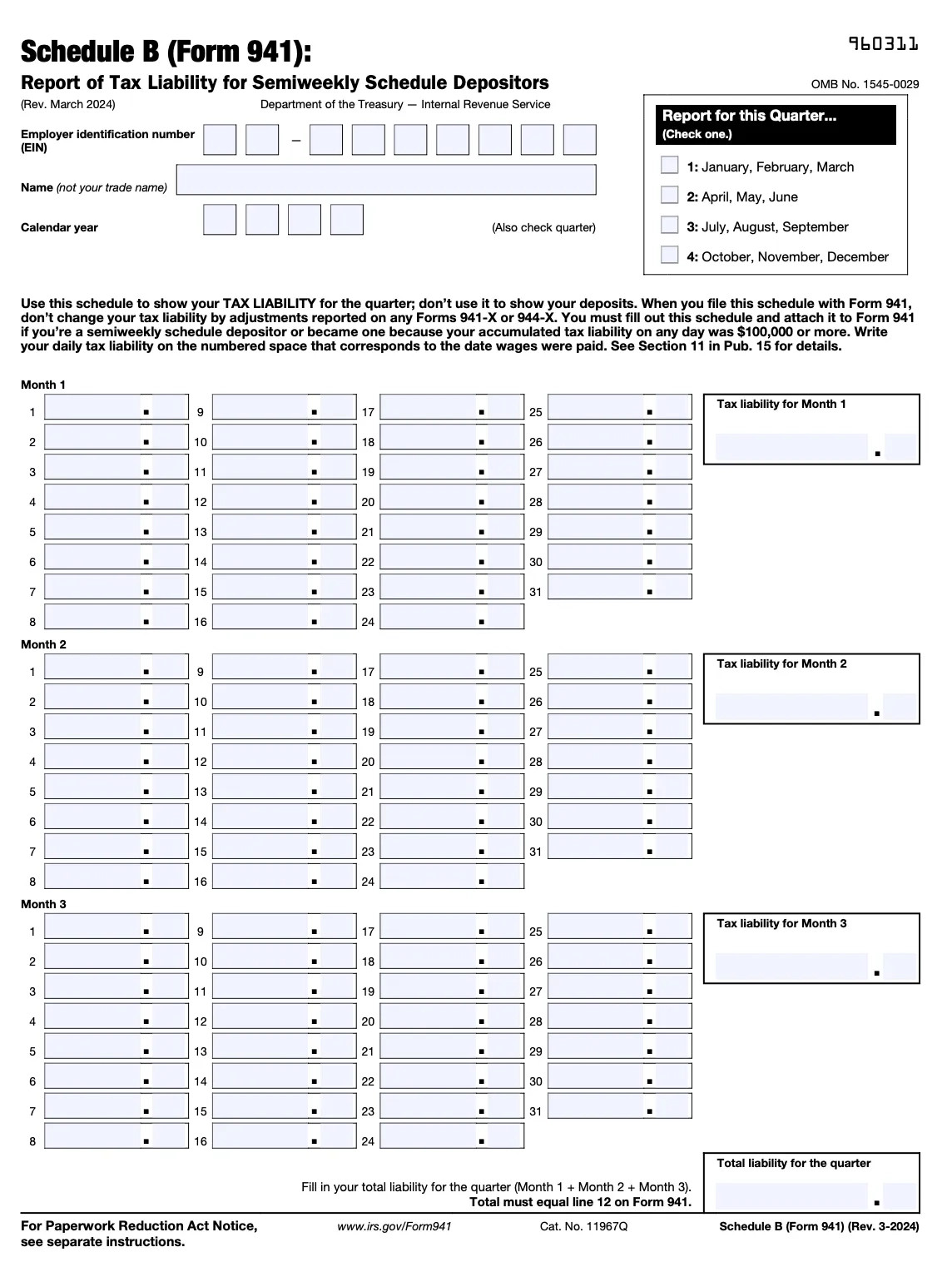 Irs Form 941 Schedule B Fillable 2024