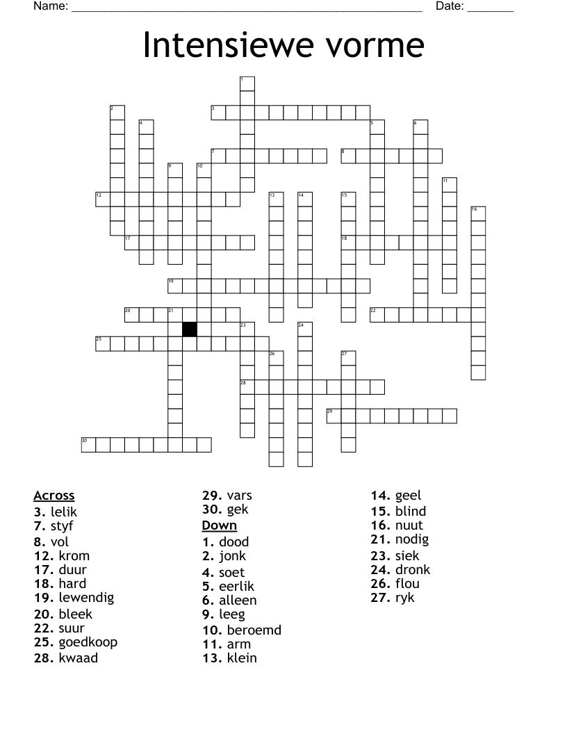 Intensiewe Vorme Crossword WordMint