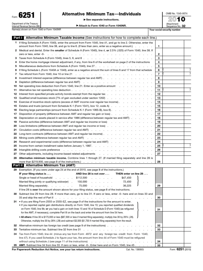Irs 6251 PDF Personal Finance Government Finances