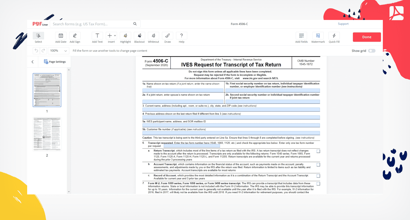 Irs Form 4506 C Printable 2023