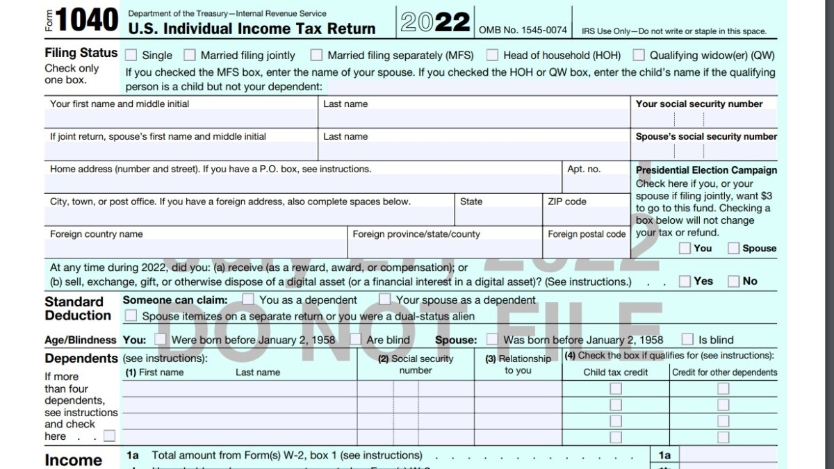 Irs Form For 2022 Taxes