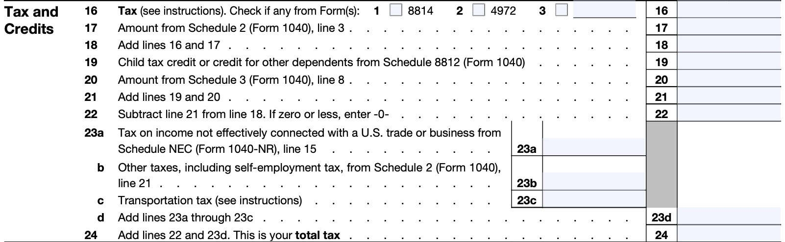 023 Irs Form 1040 Or 1040-Nr