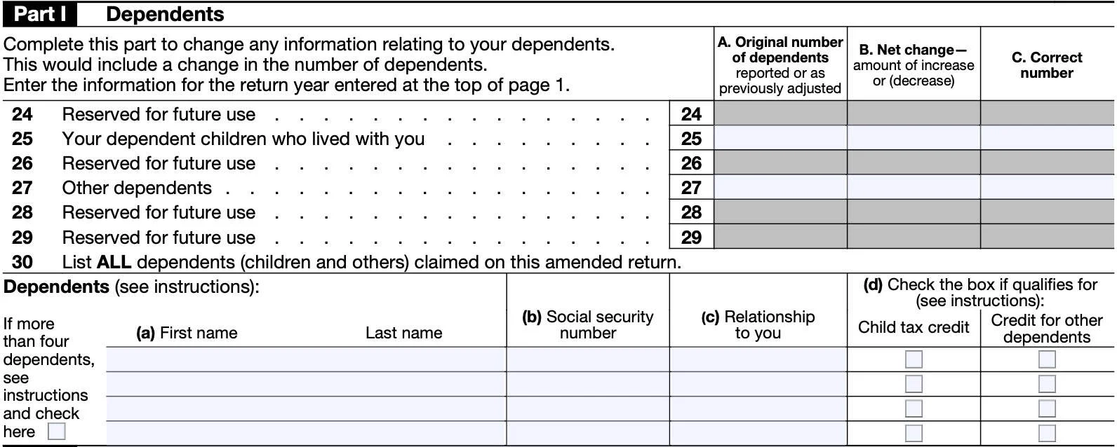 IRS Form 1040 X Instructions Amended Tax Return