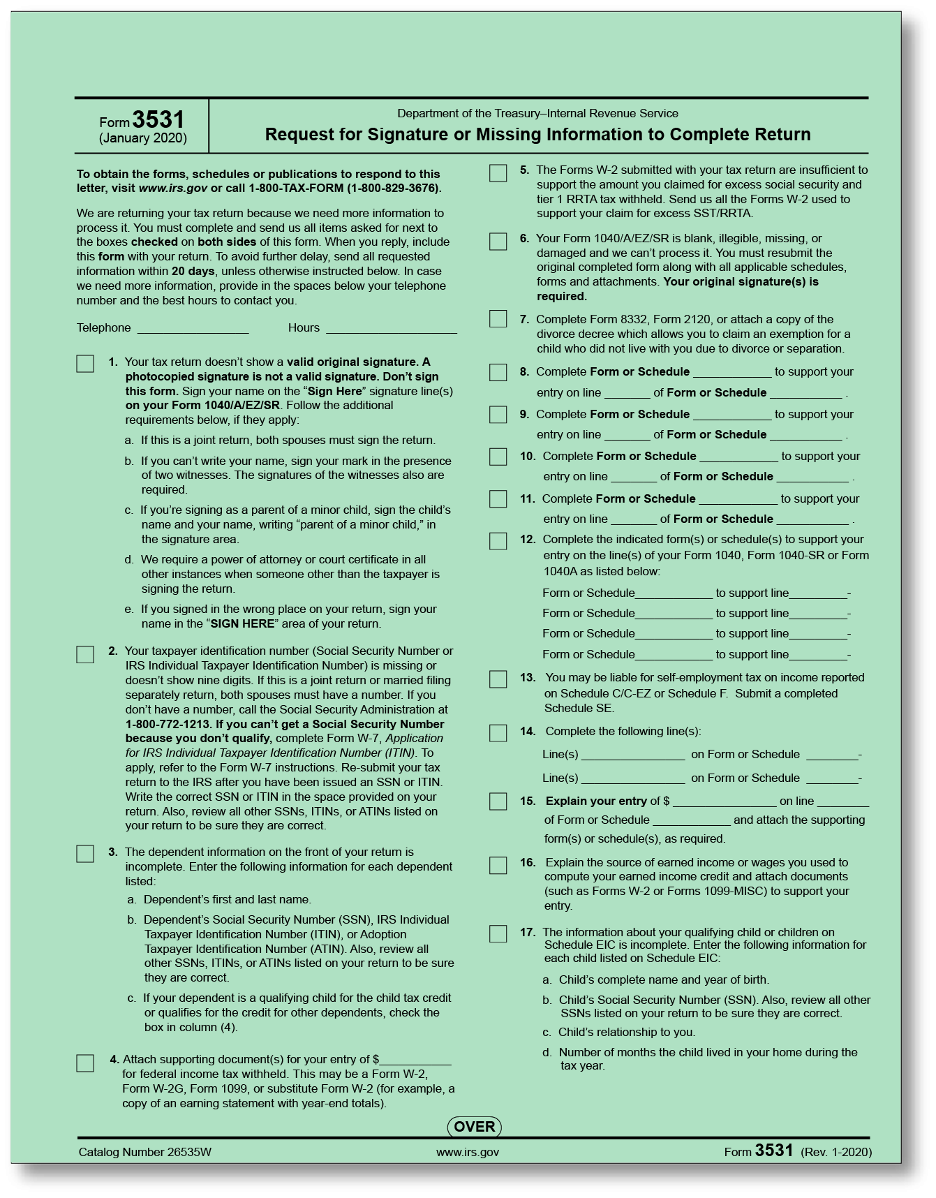 IRS Form 3531 Missing Signature How To Respond