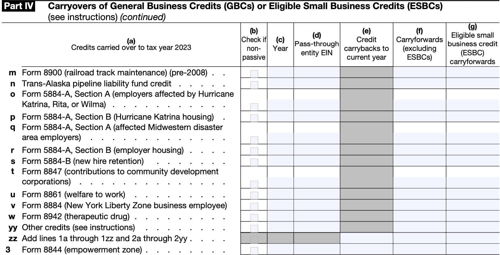 IRS Form 3800 Instructions General Business Credit