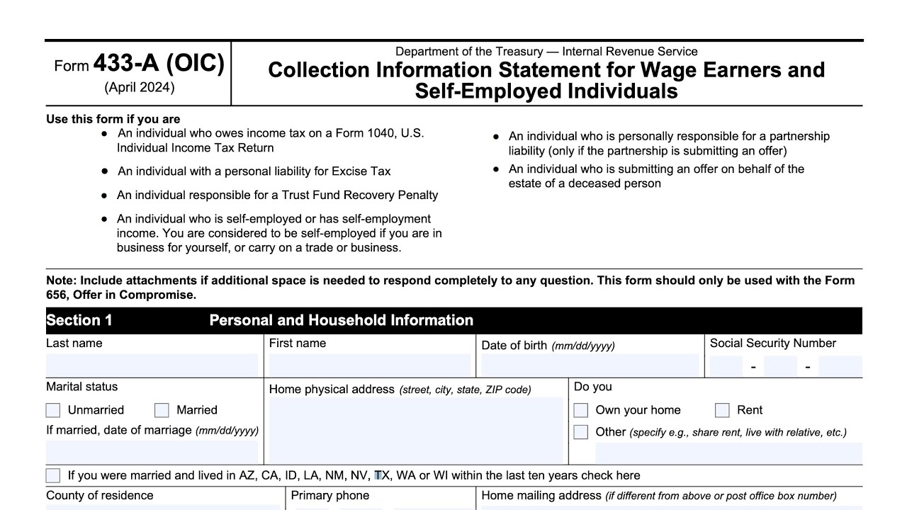 IRS Form 433 A Walkthrough Collection Information Statement For Individuals 