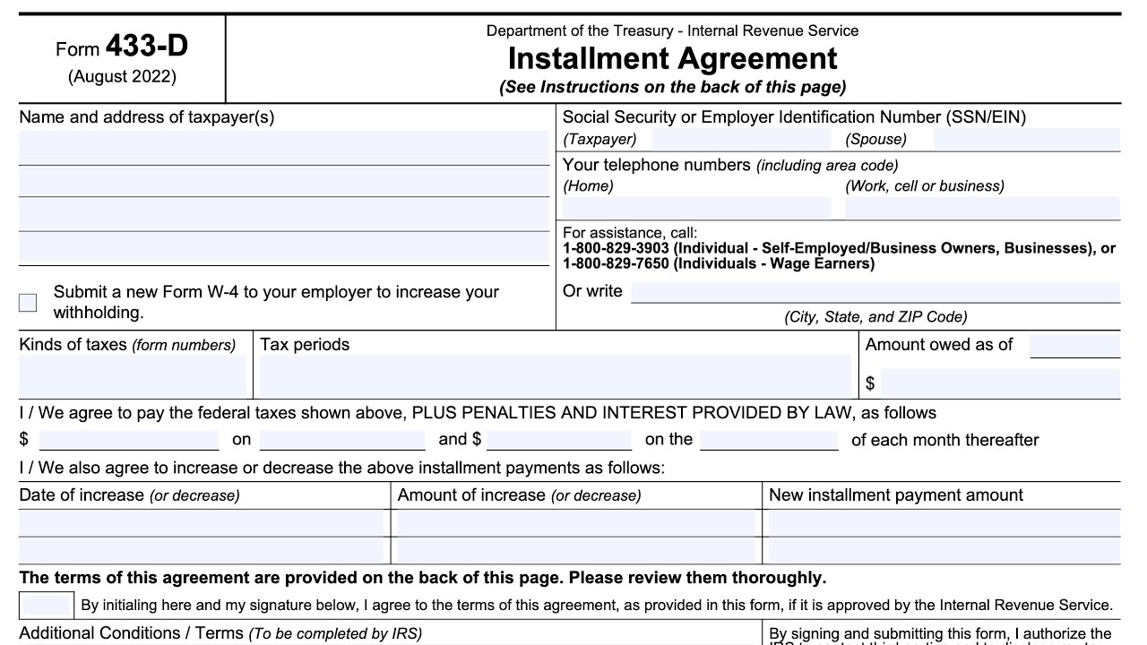 Irs Form 433-D Online