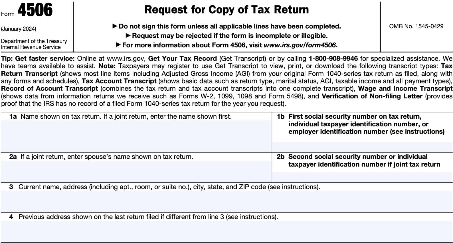 IRS Form 4506 Instructions Request For Copy Of Tax Return