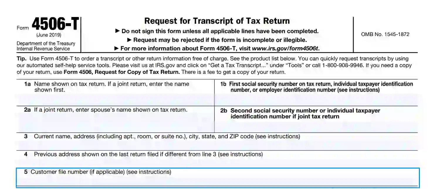 Irs Tax Form 4506 T Printable