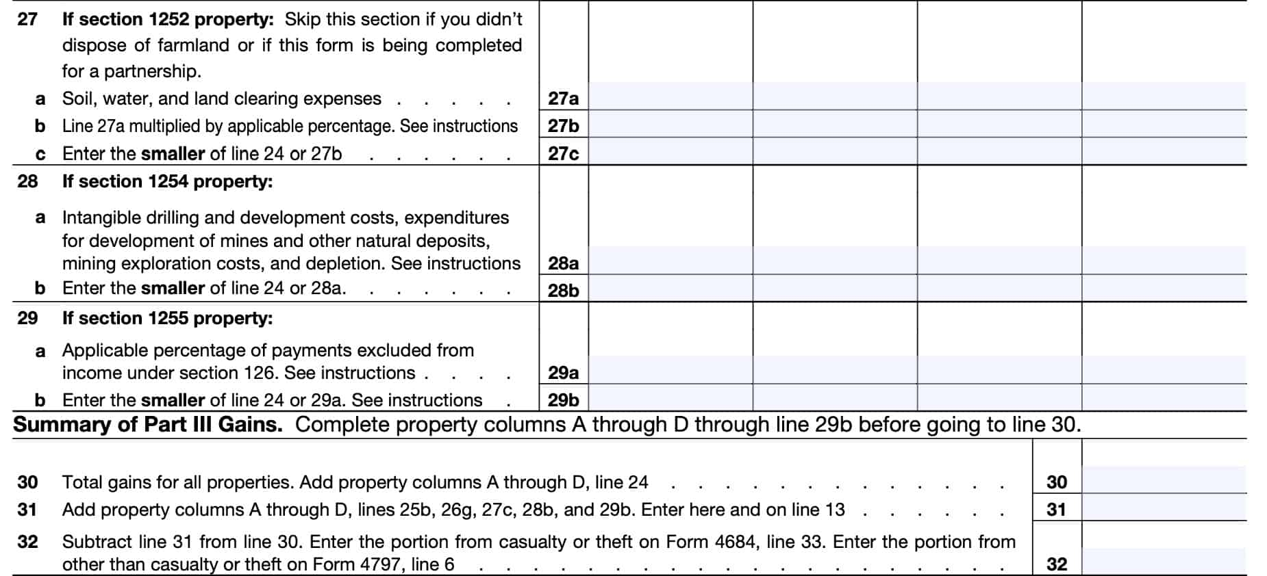 IRS Form 4797 Instructions Sales Of Business Property