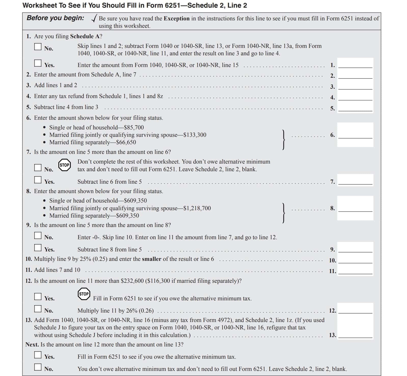 IRS Form 6251 Instructions A Guide To Alternative Minimum Tax