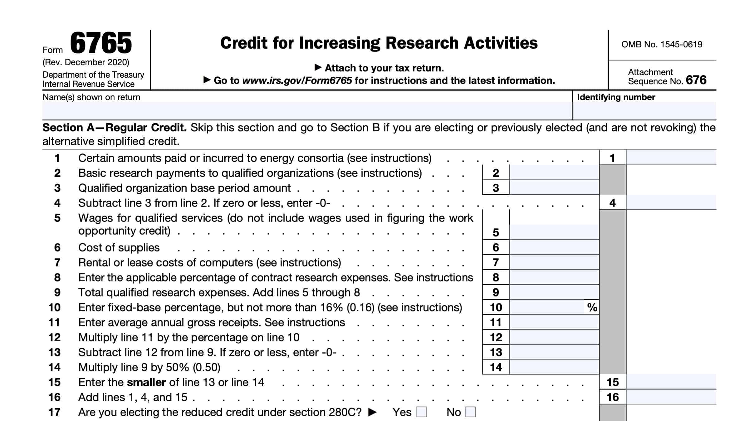 IRS Form 6765 Instructions Tax Credit For Research Activities