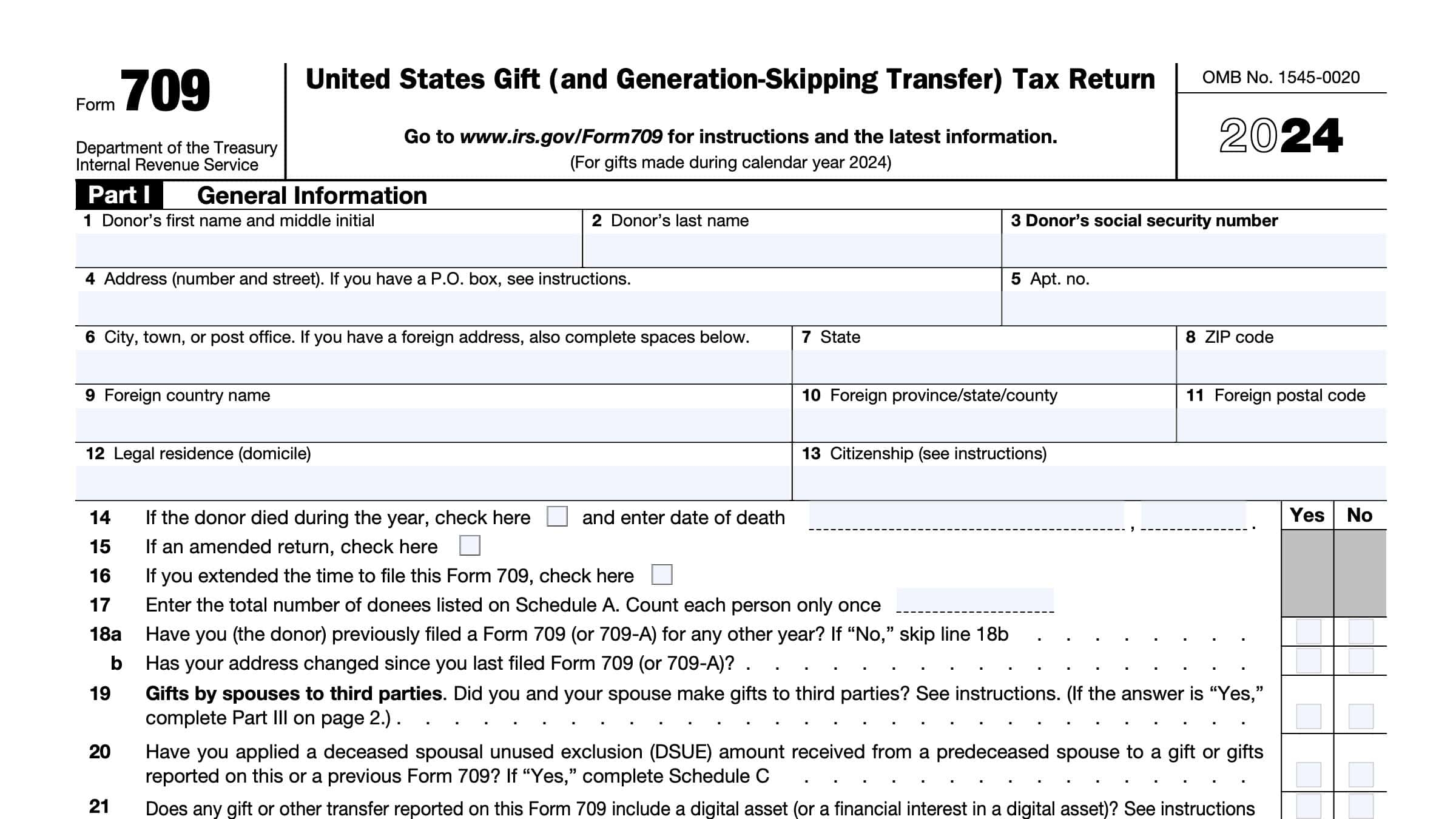 IRS Form 709 Instructions