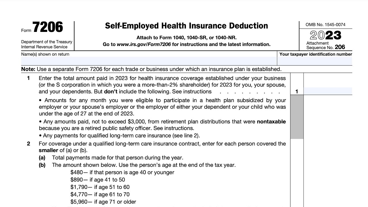 IRS Form 7206 Walkthrough Self Employed Health Insurance Deduction 