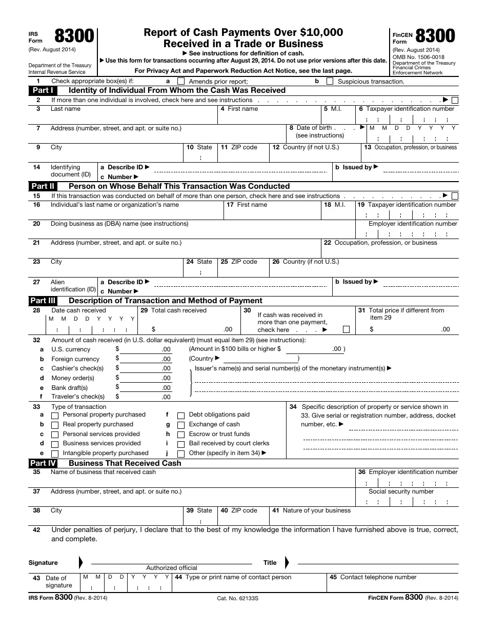 IRS Form 8300 FinCEN Form 8300 Fill Out Sign Online And 