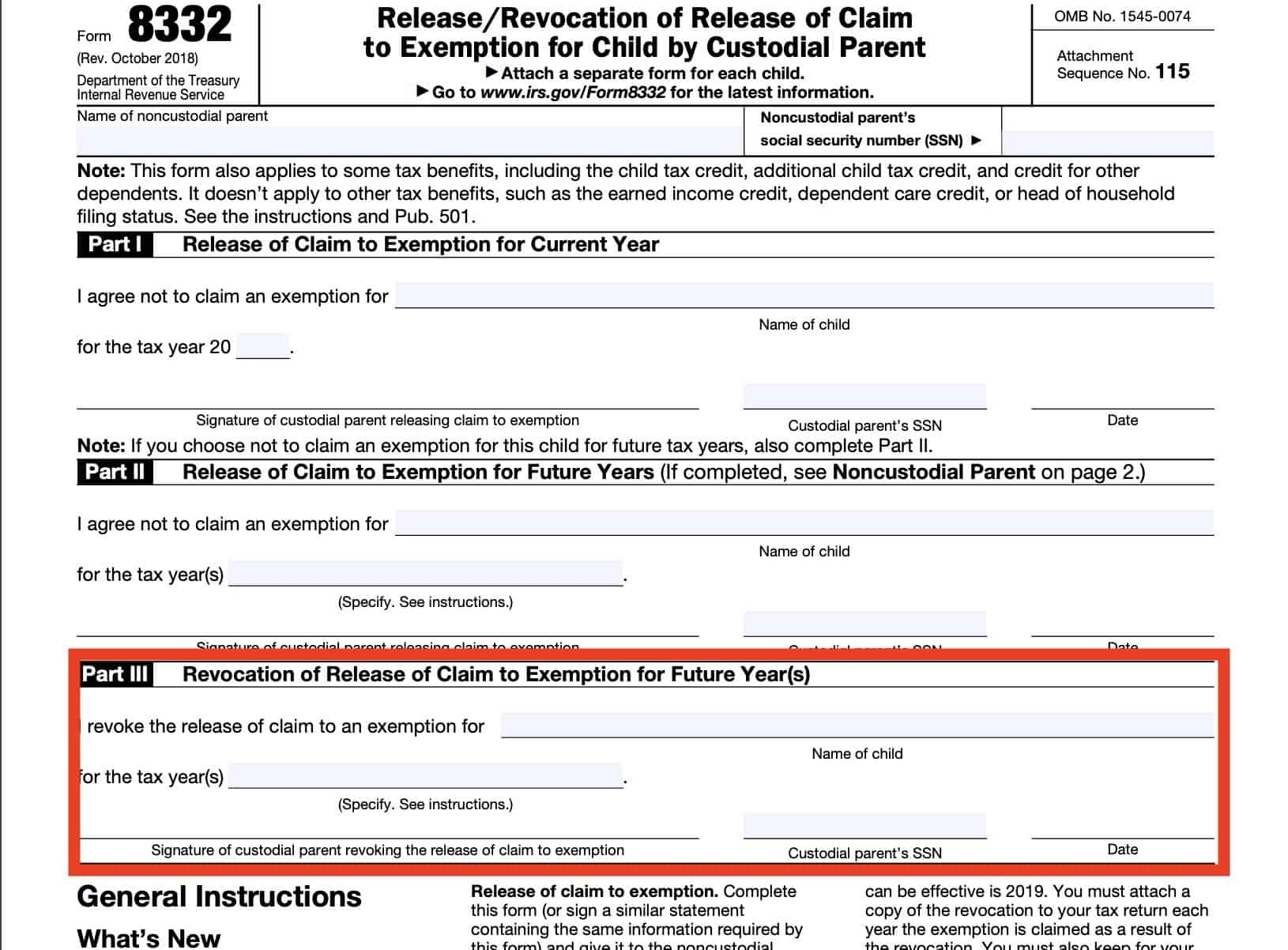 IRS Form 8332 Instructions Release Of Child Exemption