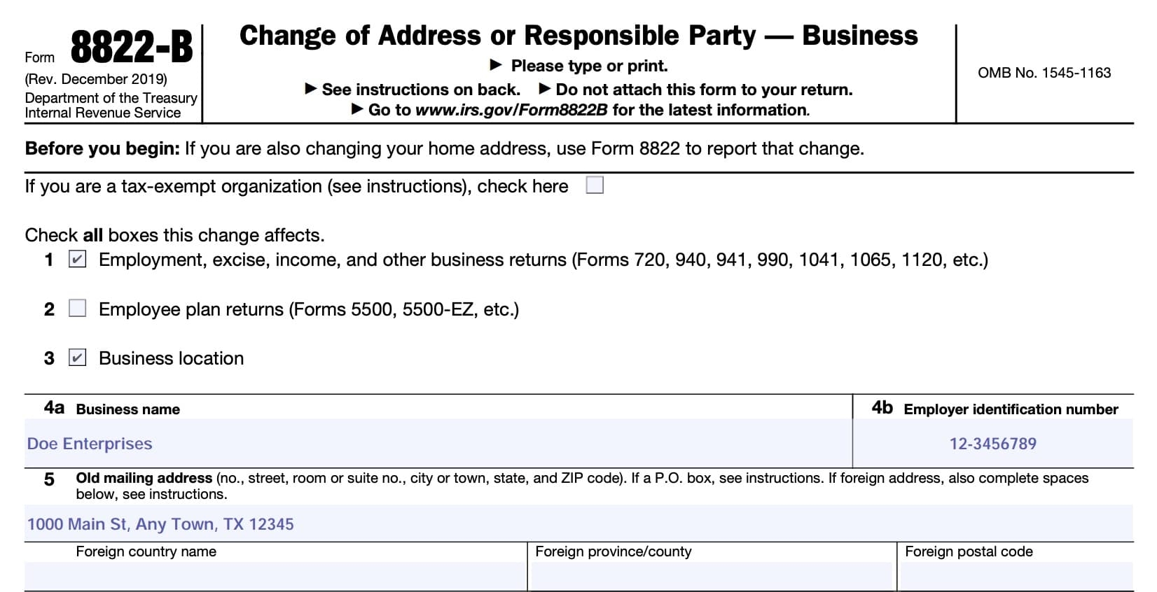 IRS Form 8822 B Instructions Change Of Address Or Party