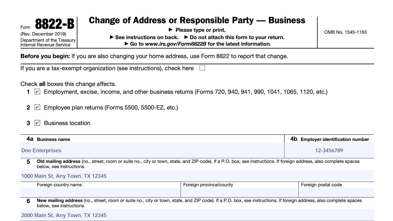 IRS Form 8822 B Walkthrough Change Of Address Or Responsible Party Business 