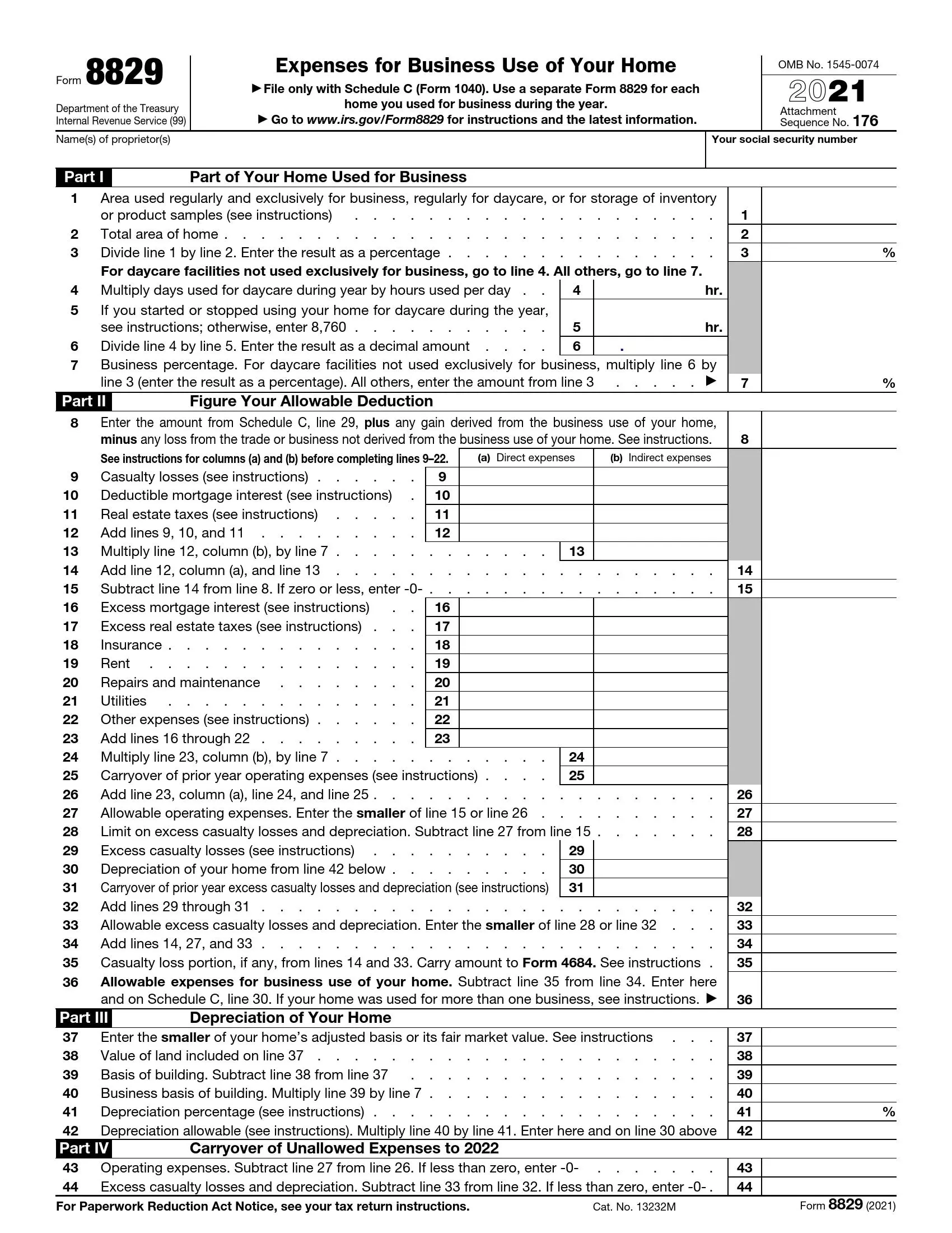 IRS Form 8829 Fill Out Printable PDF Forms Online