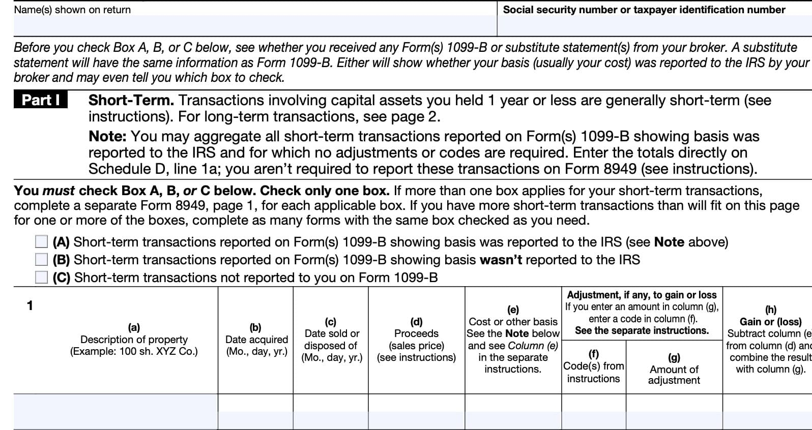 IRS Form 8949 Instructions Sales amp Dispositions Of Capital Assets
