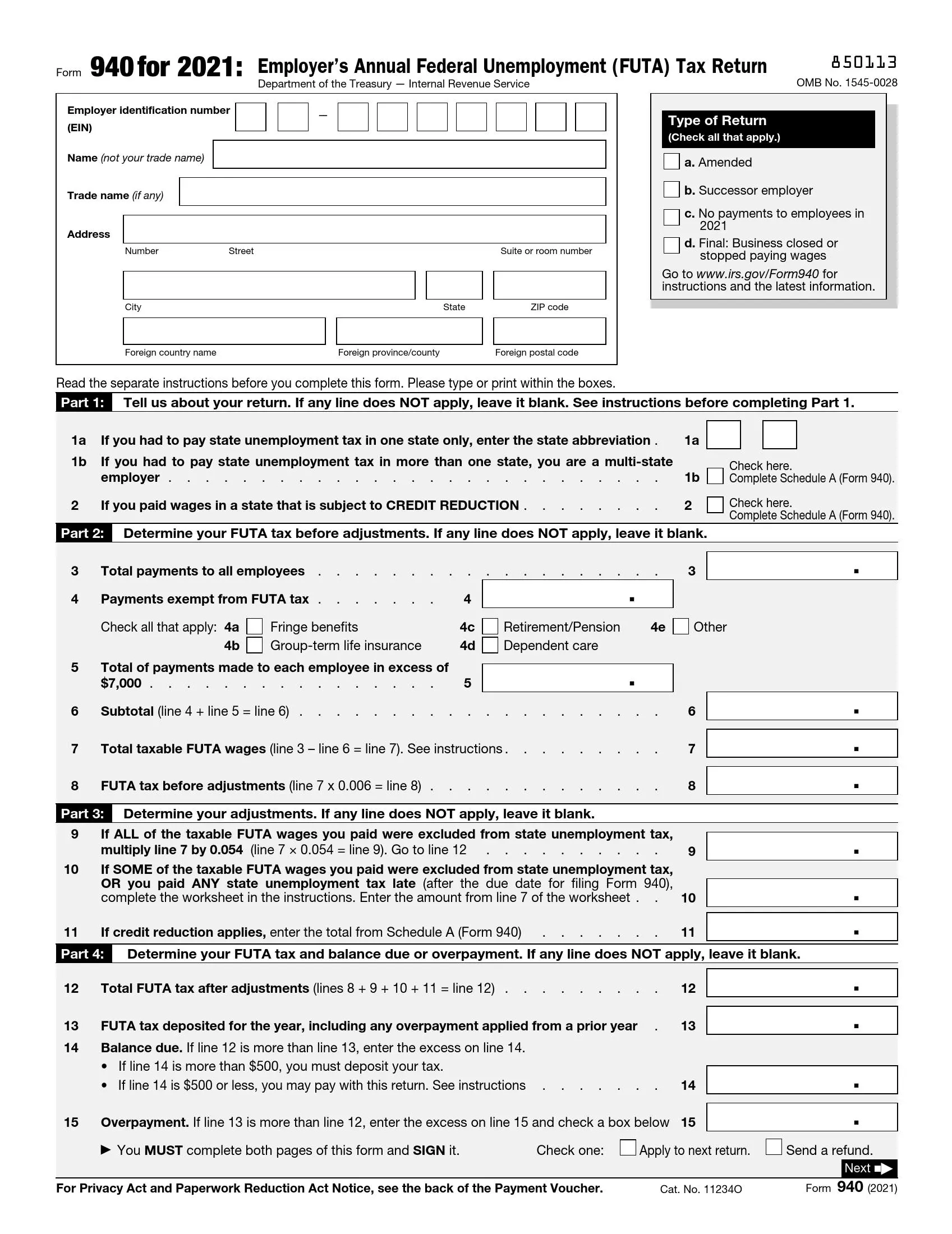 IRS Form 940 Fill Out Printable PDF Forms Online