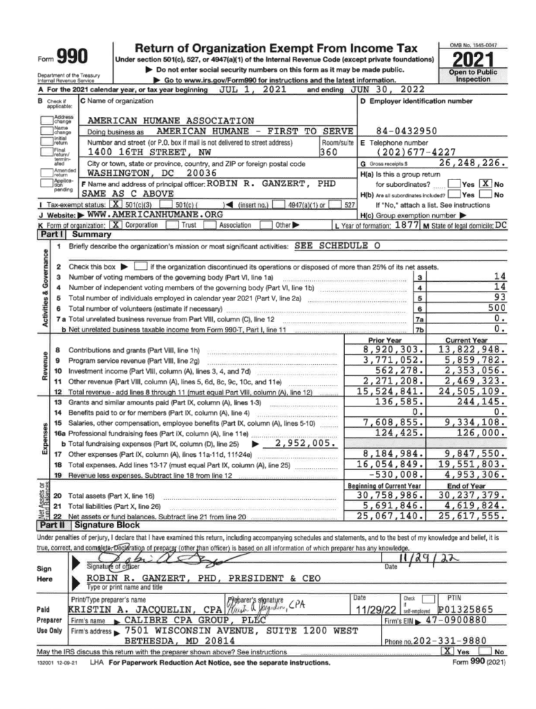 IRS Form 990 2022 American Humane Society