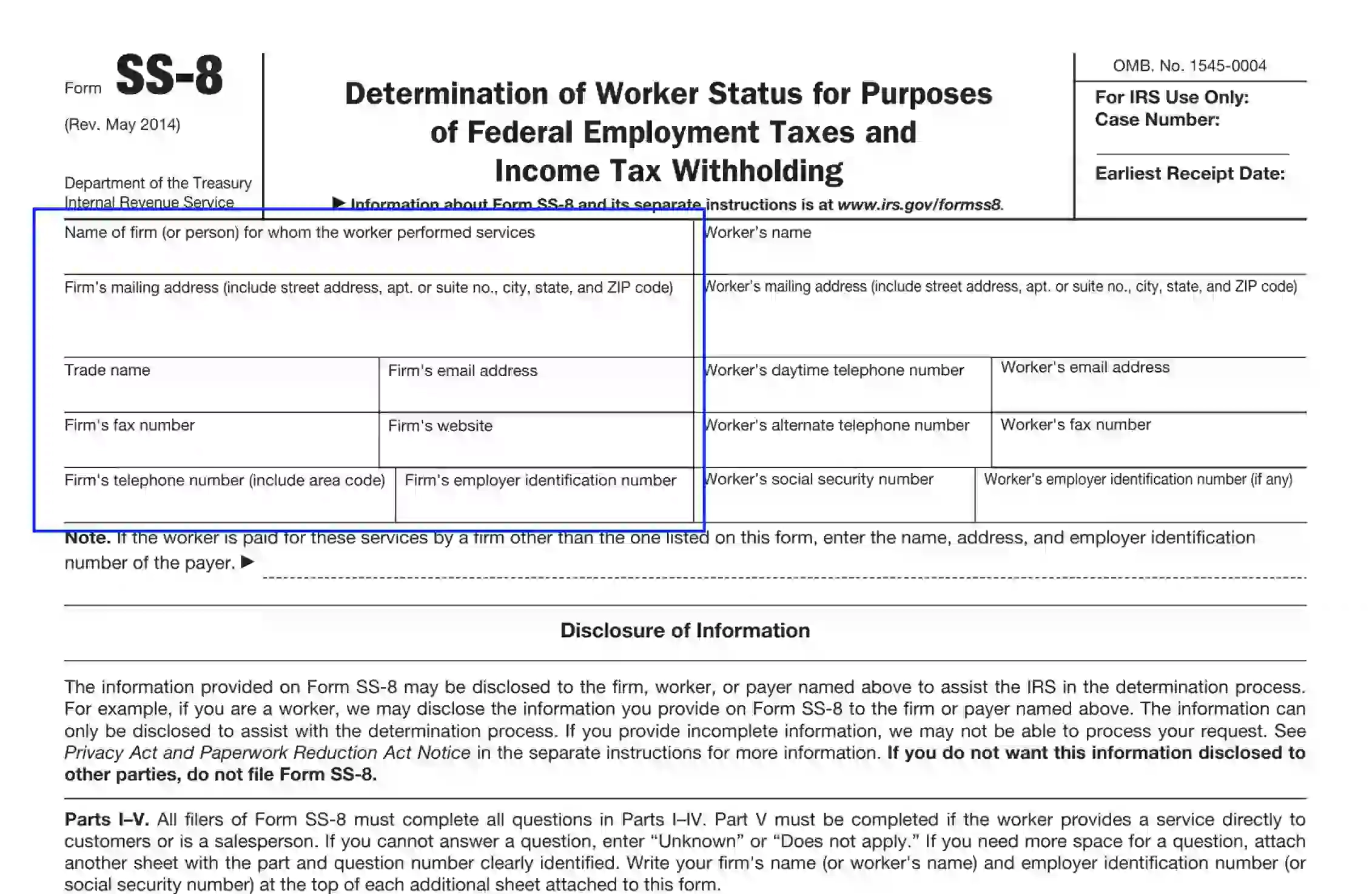 IRS Form SS 8 Fill Out Printable PDF Forms Online