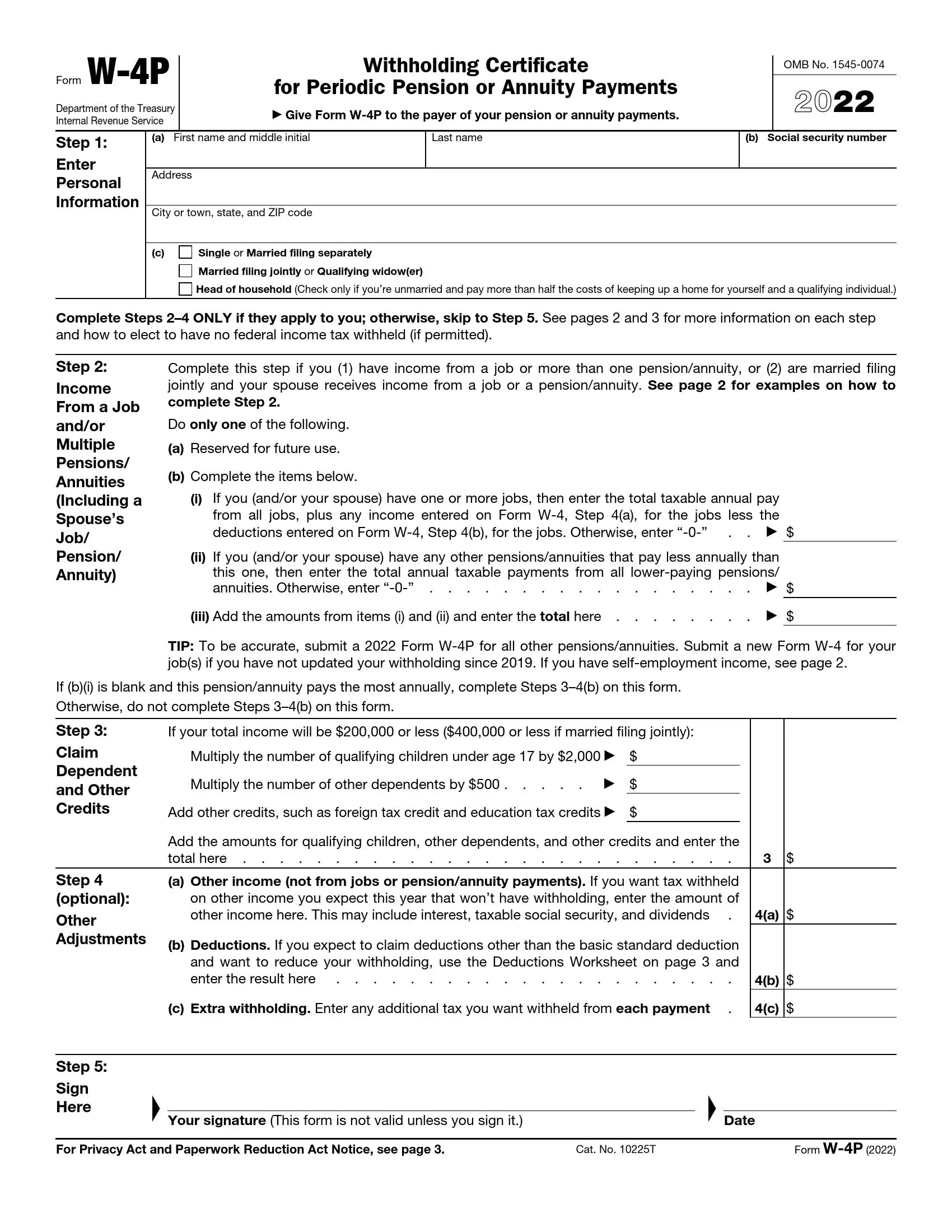 IRS Form W 4P Fill Out Printable PDF Forms Online