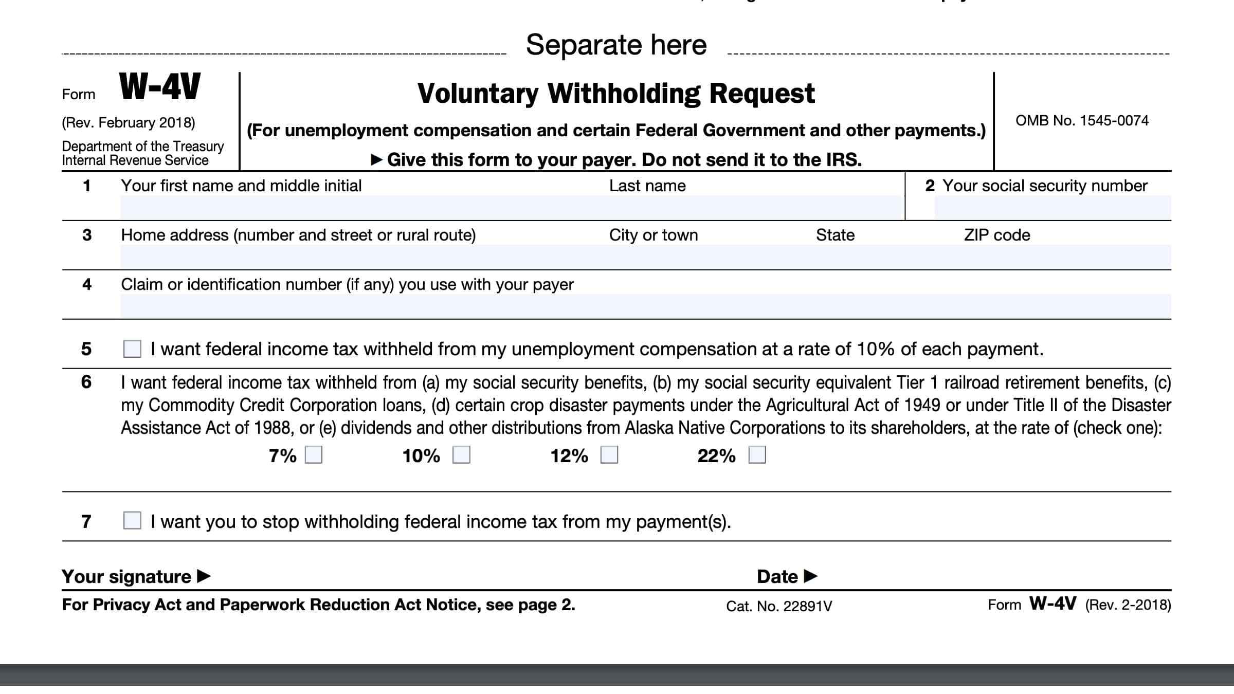 Irs Form W 4v Printable Version