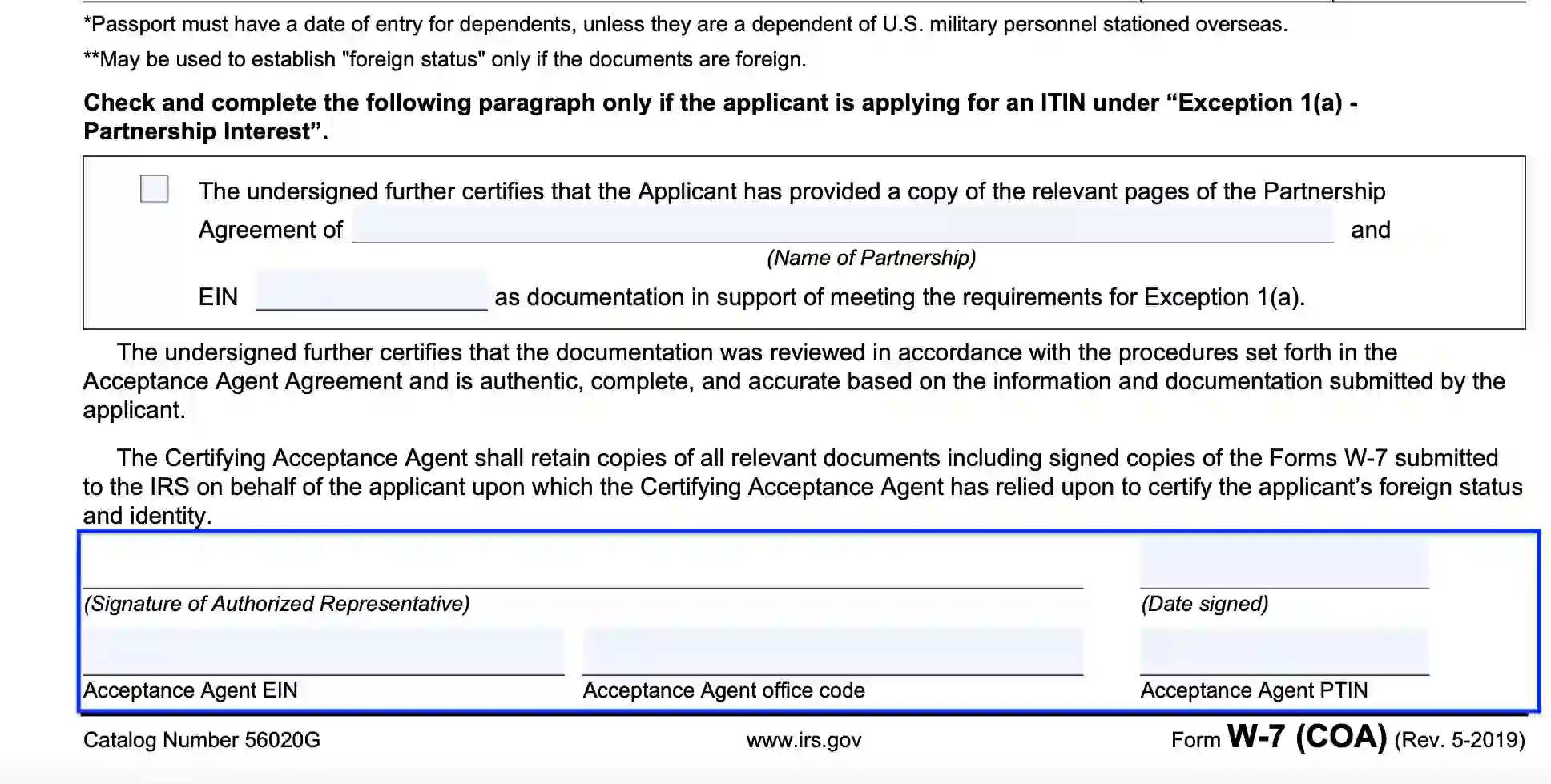 IRS Form W 7 COA Fill Out Printable PDF Forms Online