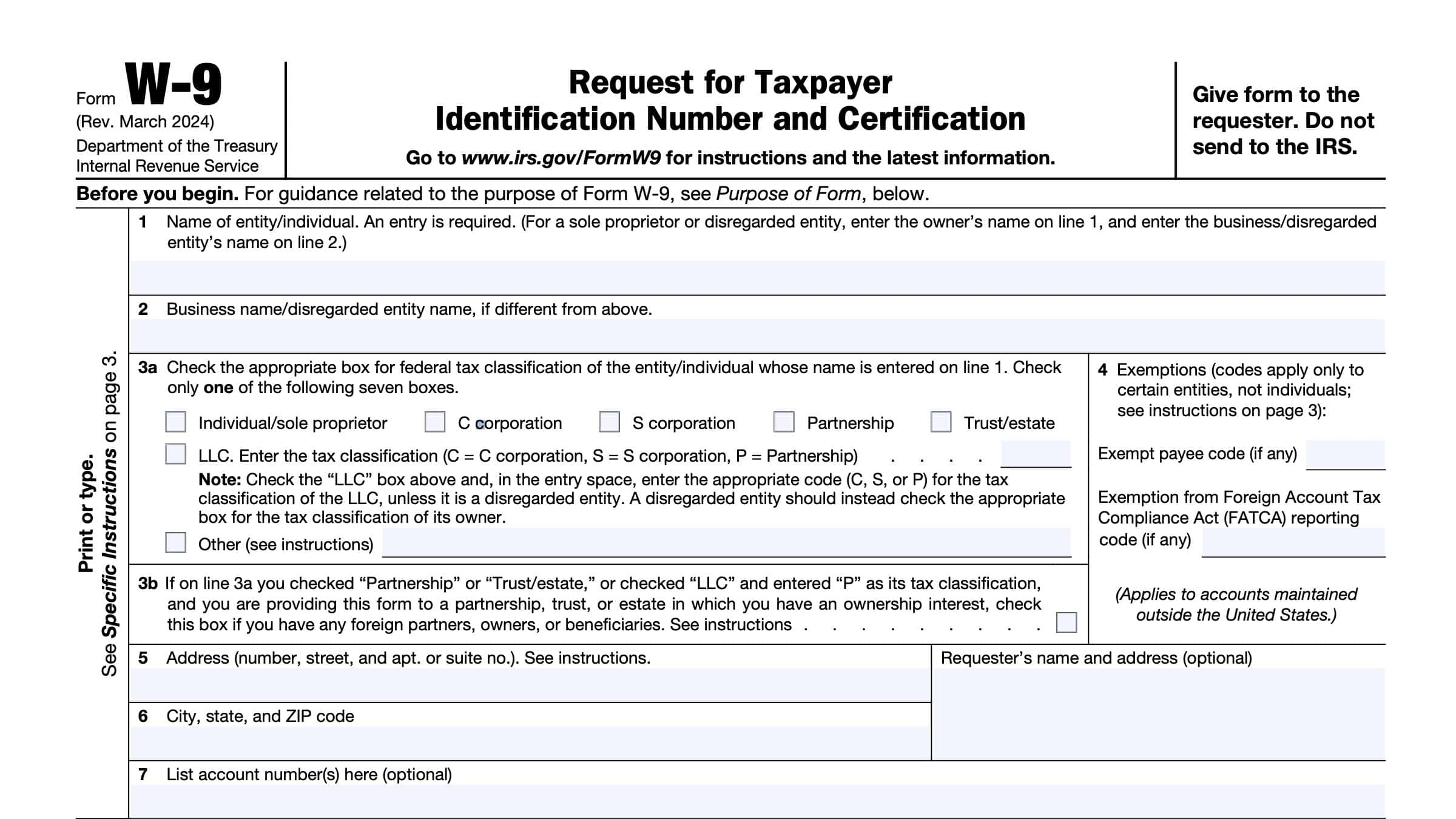 IRS Form W 9 Instructions Request For Tax ID Number