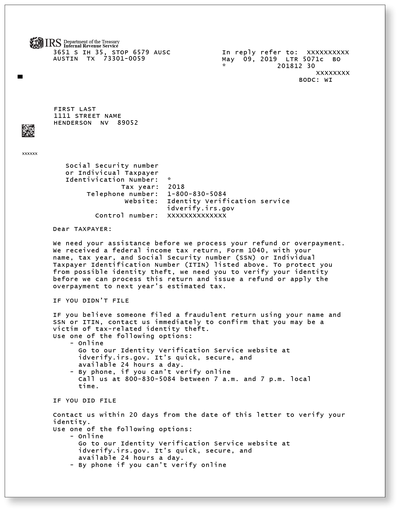 IRS Letter 5071C Sample 1