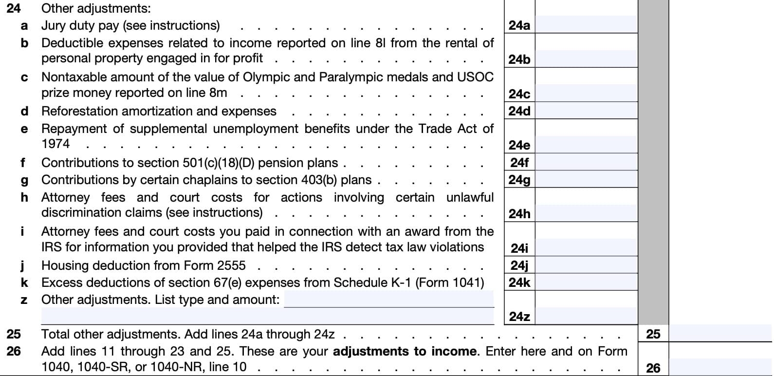 Irs Form 1040 Schedule 1 Line 8d